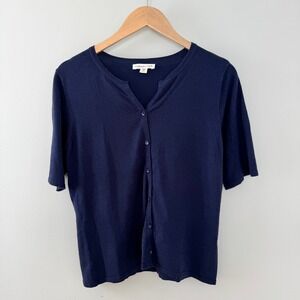 Coldwater Creek Navy Blue Button Front Lightweight Short Sleeve Blouse Women's M